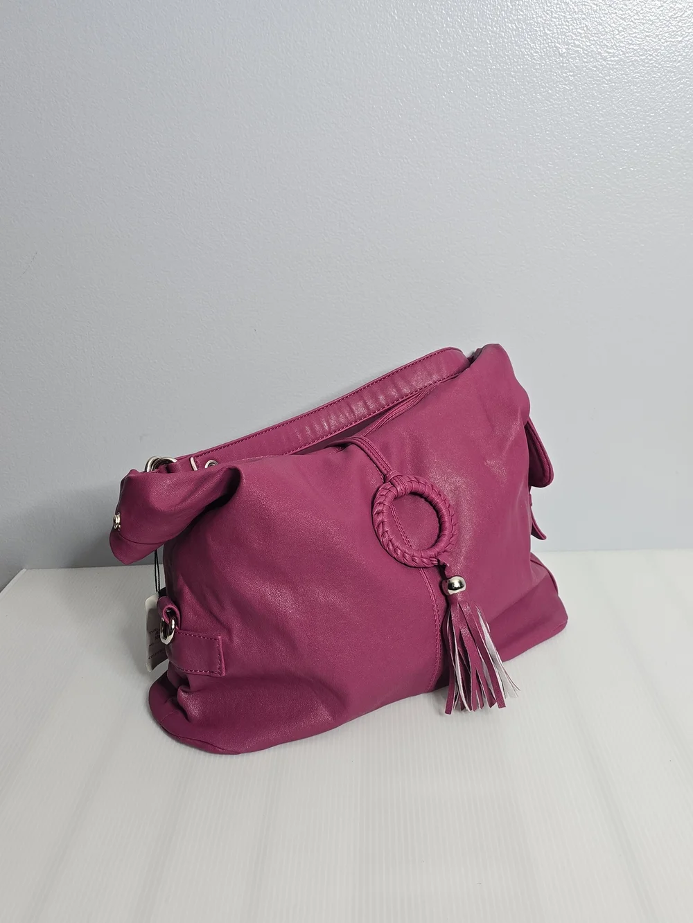 NWT Magenta Faux Leather Ring Tassel Hobo Shoulder Bag